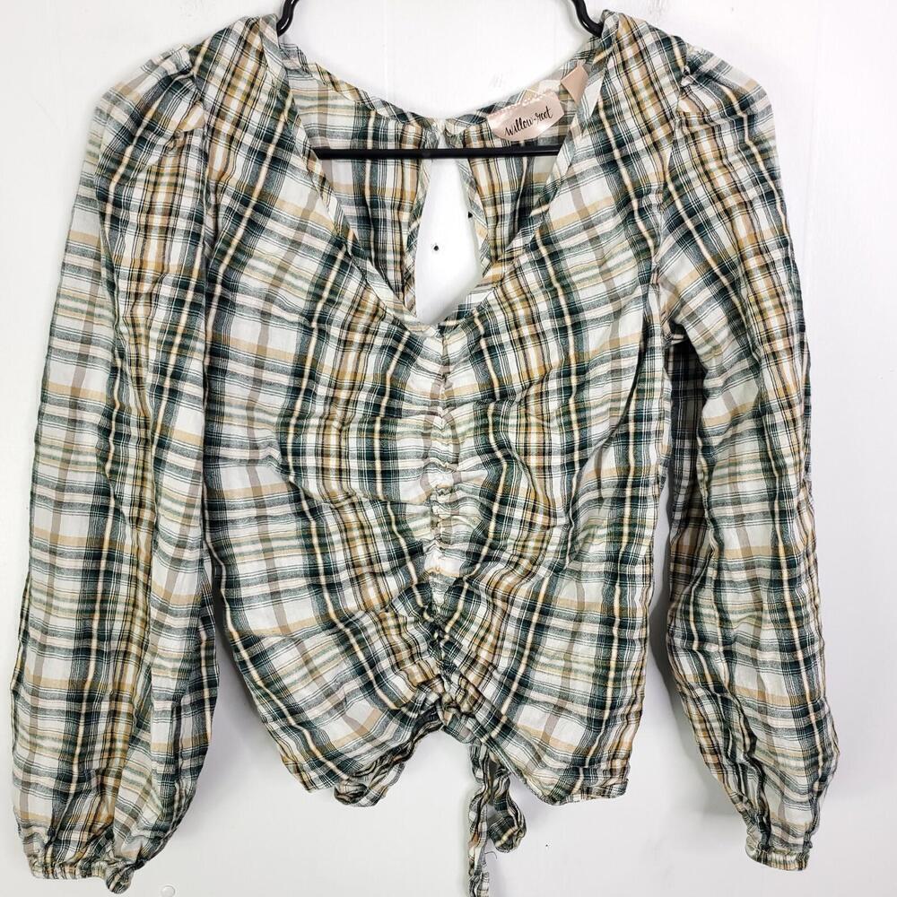 Willow Root Top Womens Small Cinched Front Western Cropped Open Tie Back Cottage
